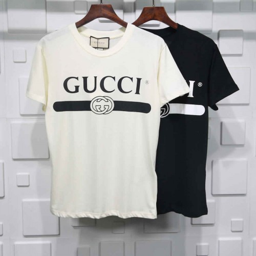 Gucci T-shirt Black white crossbar printing Pure cotton