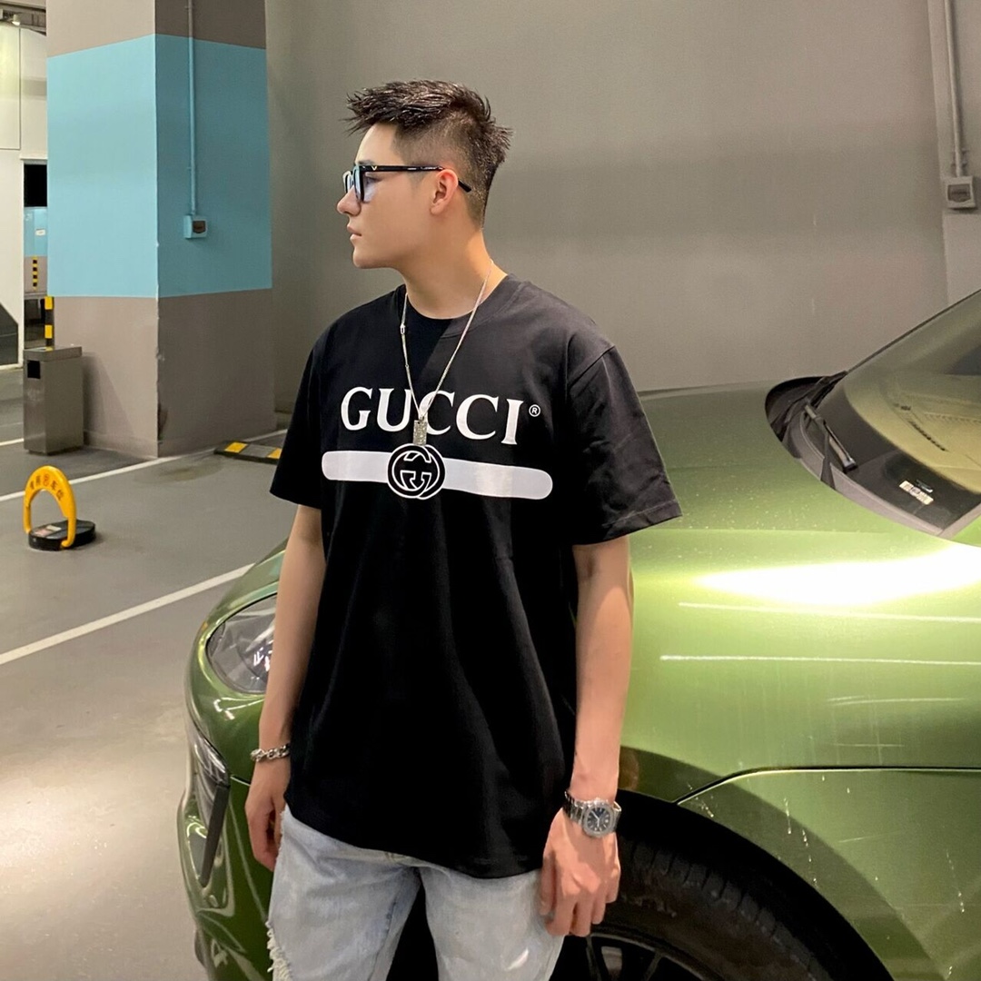 Gucci Black White Crossbar T Shirt Printing Pure Cotton 7 - kickbulk.co