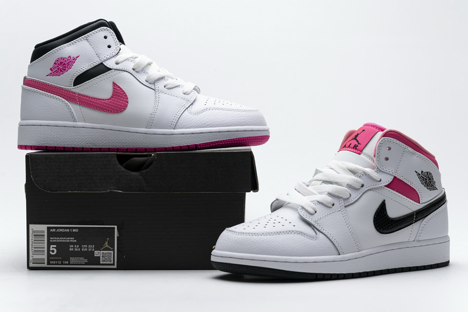 Nike Air Jordan 1 Mid White Black Hyper Pink 555112 106 3 - kickbulk.co