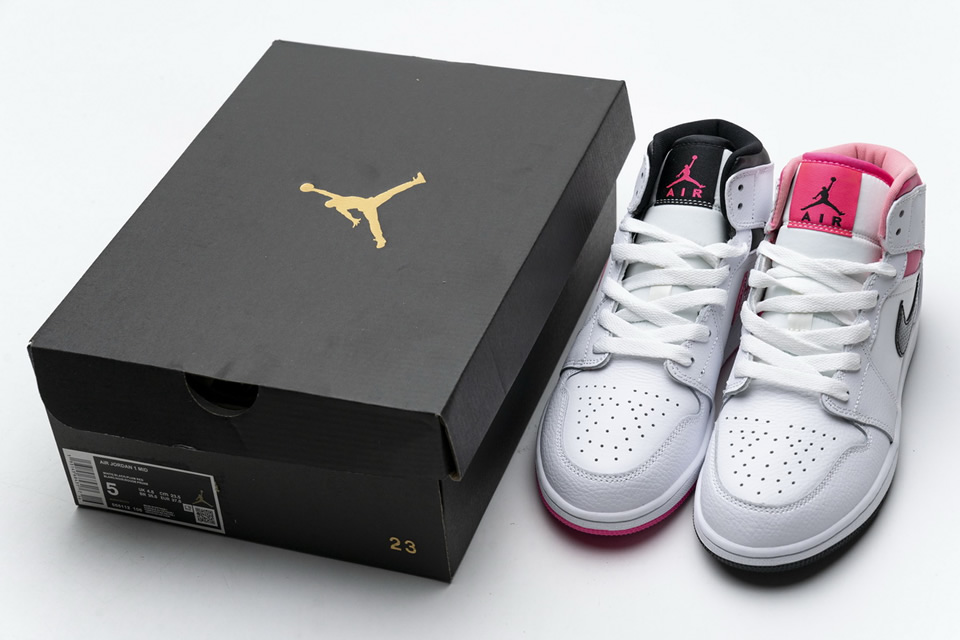 Nike Air Jordan 1 Mid White Black Hyper Pink 555112 106 4 - kickbulk.co