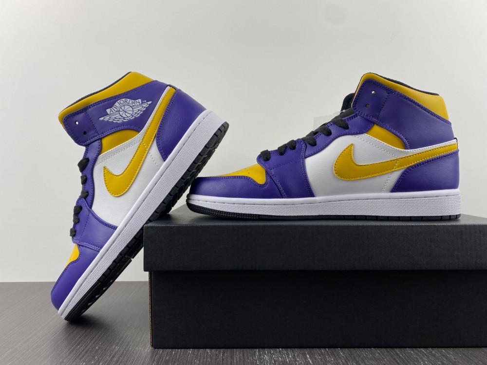 Air Jordan 1 Mid 'Lakers' Yellow Purple Sneakers, Size 13 BNIB  DQ8426-517