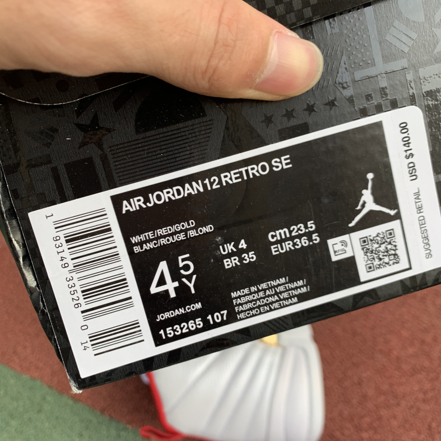 Nike Air Jordan 12 Fiba 2019 White University Red Gold 130690 107 24 - kickbulk.co
