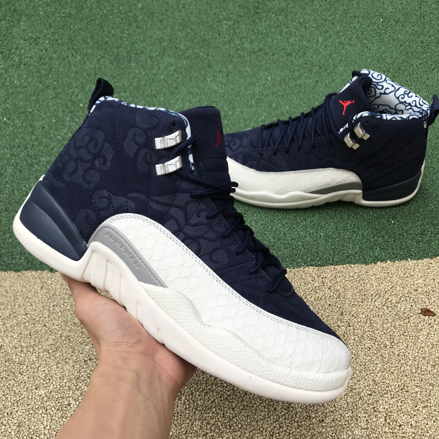 jordan 12s navy blue and white